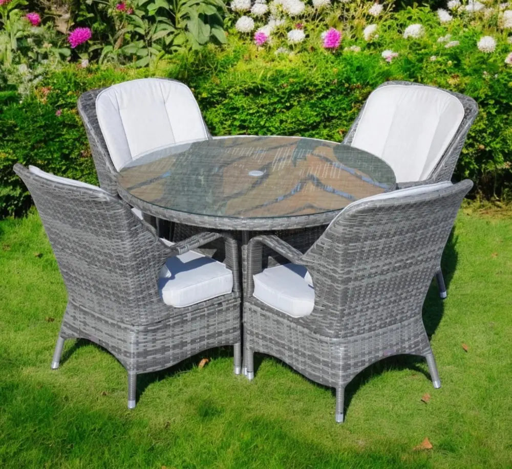 Five Piece Gray Round Glass Dining Set - NOBLE HOME INTERIORS