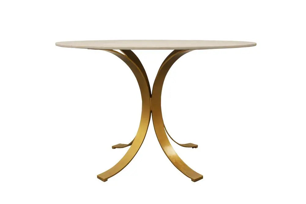 Five Piece Ivory and Gold Round Marble Dining Set with Four Chairs - NOVA HOME FURNITURE