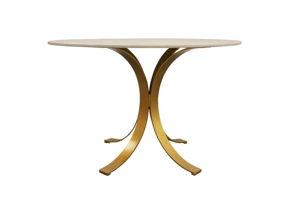 Five Piece Ivory and Gold Round Marble Dining Set with Four Chairs - NOVA HOME FURNITURE