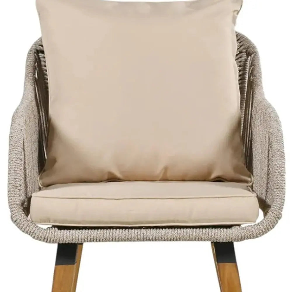 Five Piece Light Gray and Tan Wicker Upholstered Cushions Two Person Seating Group With Table - NOBLE HOME INTERIORS