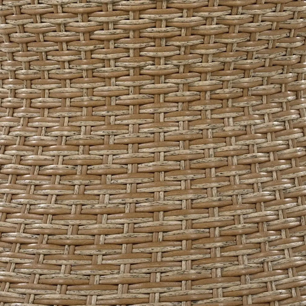 Five Piece Light Gray and Tan Wicker Upholstered Cushions Two Person Seating Group With Table - NOBLE HOME INTERIORS