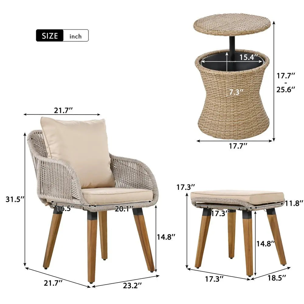 Five Piece Light Gray and Tan Wicker Upholstered Cushions Two Person Seating Group With Table - NOBLE HOME INTERIORS