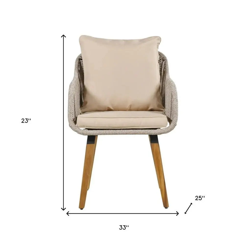 Five Piece Light Gray and Tan Wicker Upholstered Cushions Two Person Seating Group With Table - NOBLE HOME INTERIORS