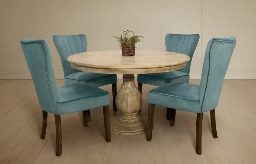 Five Piece Natural Round Solid Wood Dining Set with Four Chairs - NOVA HOME FURNITURE