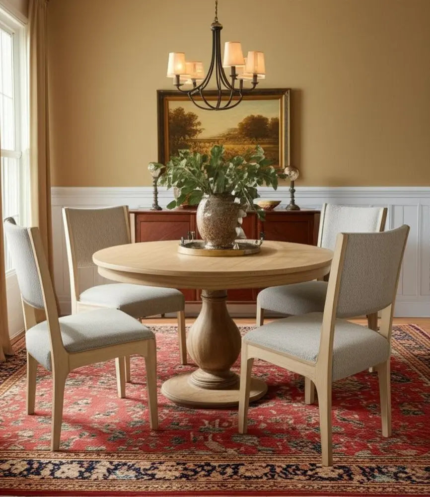 Five Piece Natural Round Solid Wood Dining Set with Four Chairs - NOVA HOME FURNITURE