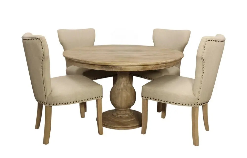 Five Piece Natural Round Solid Wood Dining Set with Four Chairs - NOVA HOME FURNITURE