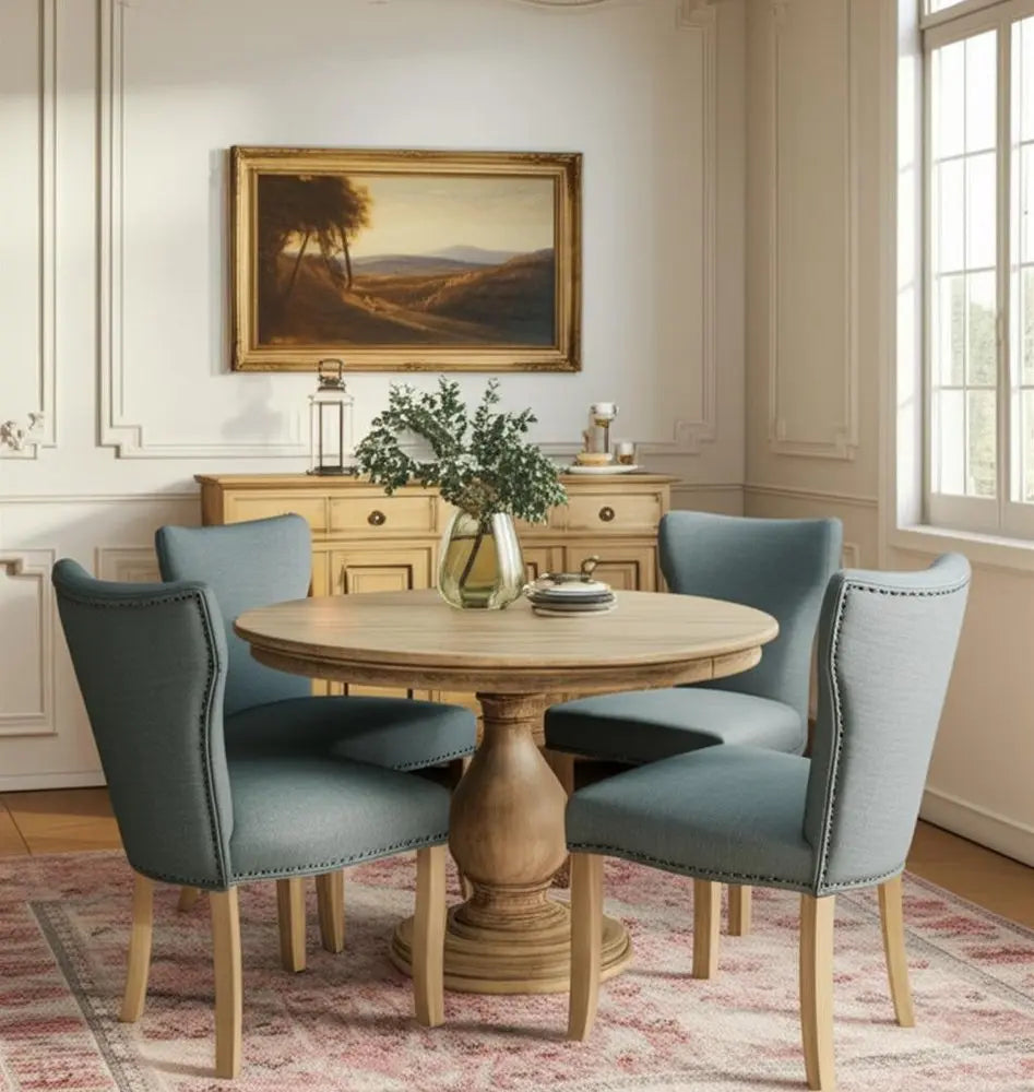 Five Piece Natural Round Solid Wood Dining Set with Four Chairs - NOVA HOME FURNITURE