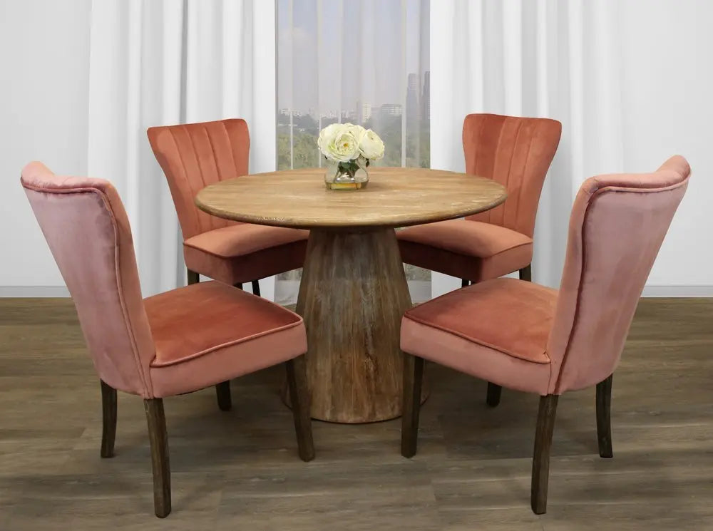 Five Piece Natural Round Solid Wood Dining Set with Four Chairs - NOVA HOME FURNITURE
