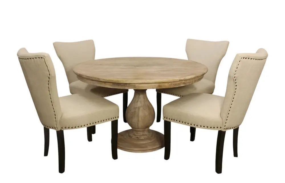 Five Piece Natural Round Solid Wood Dining Set with Four Chairs - NOVA HOME FURNITURE