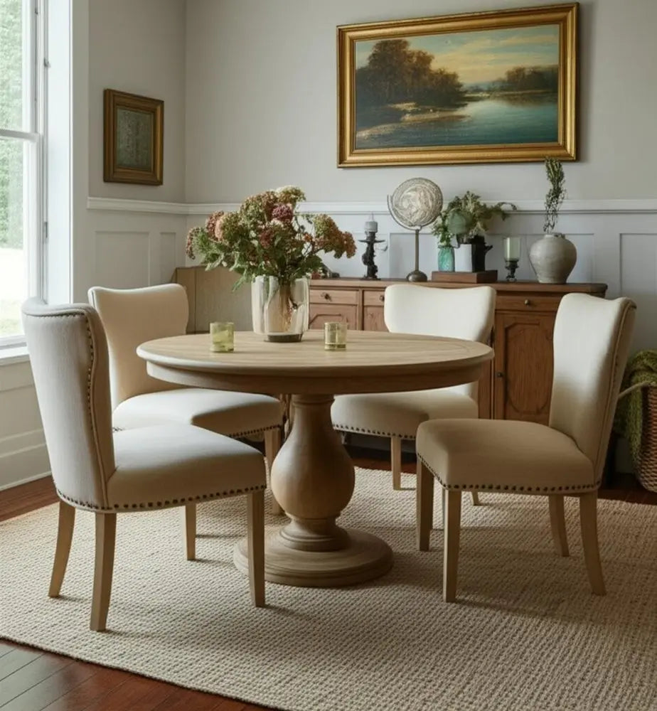 Five Piece Natural Round Solid Wood Dining Set with Four Chairs - NOVA HOME FURNITURE