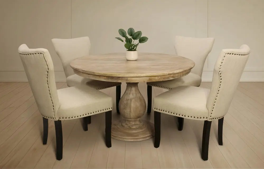 Five Piece Natural Round Solid Wood Dining Set with Four Chairs - NOVA HOME FURNITURE