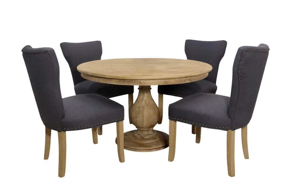 Five Piece Natural Round Solid Wood Dining Set with Four Chairs - NOVA HOME FURNITURE