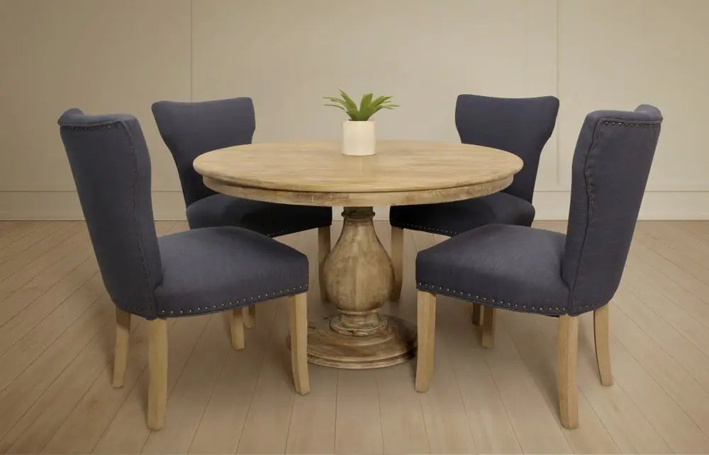 Five Piece Natural Round Solid Wood Dining Set with Four Chairs - NOVA HOME FURNITURE