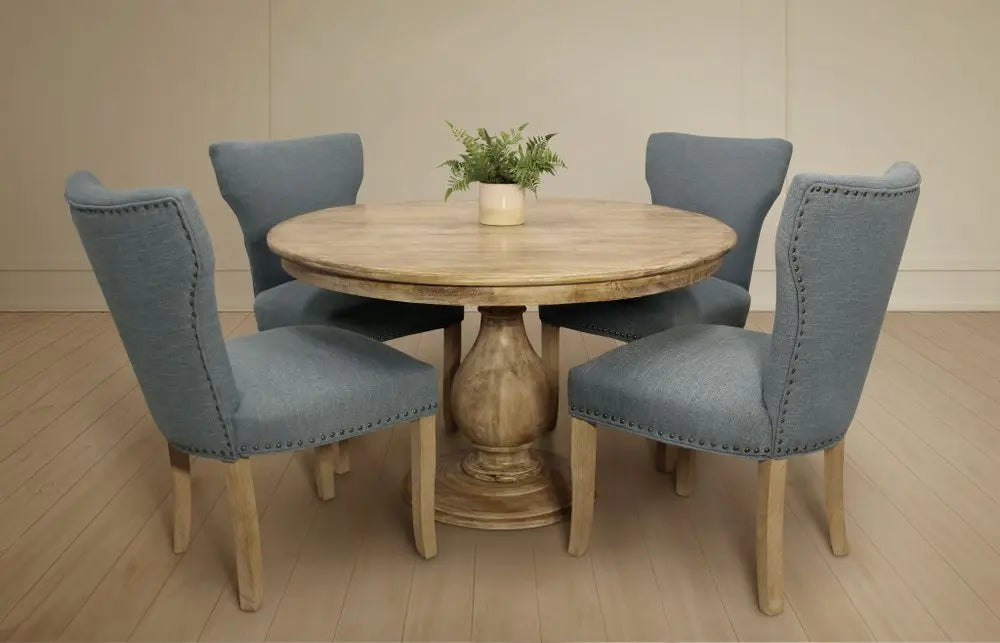 Five Piece Natural Round Solid Wood Dining Set with Four Chairs - NOVA HOME FURNITURE
