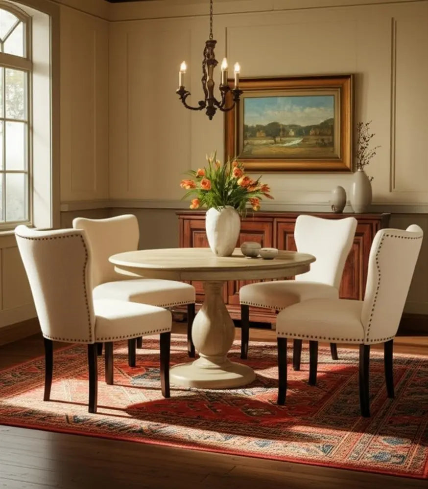 Five Piece Natural Round Solid Wood Dining Set with Four Chairs - NOVA HOME FURNITURE