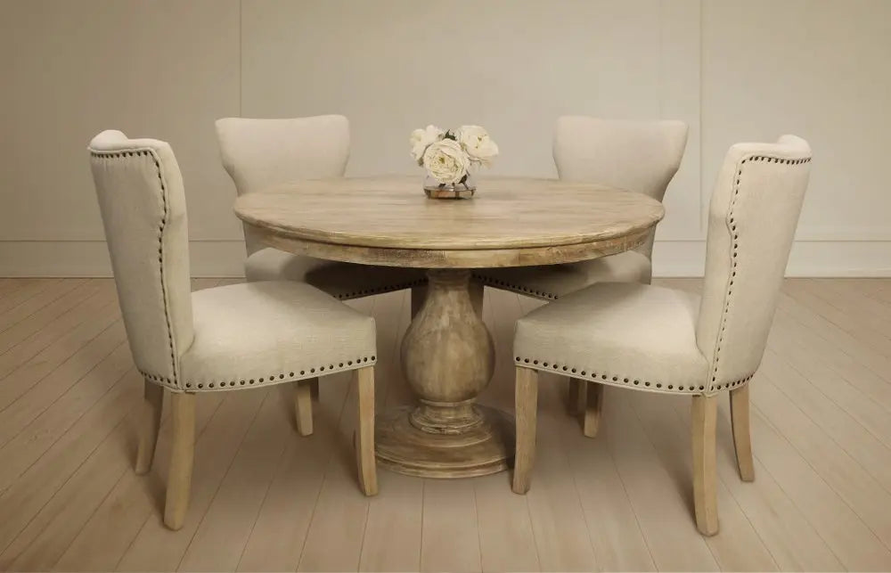 Five Piece Natural Round Solid Wood Dining Set with Four Chairs - NOVA HOME FURNITURE