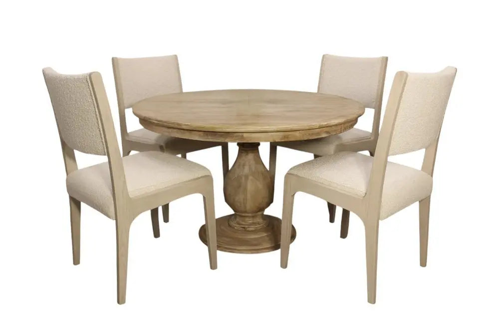 Five Piece Natural Round Solid Wood Dining Set with Four Chairs - NOVA HOME FURNITURE