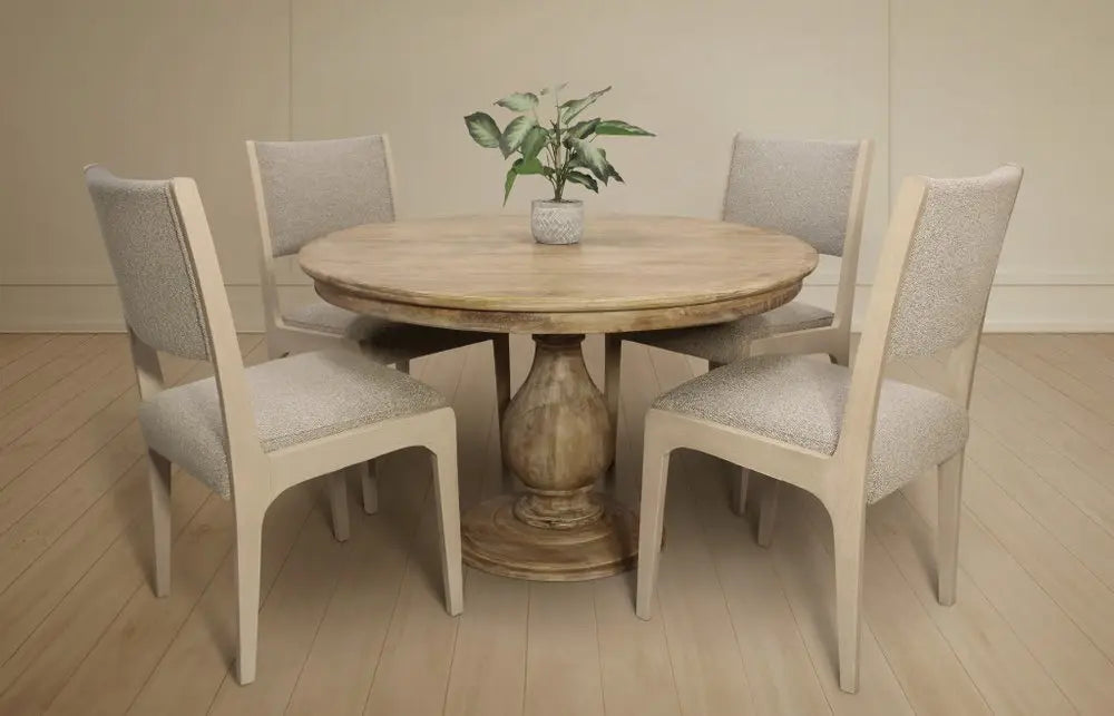 Five Piece Natural Round Solid Wood Dining Set with Four Chairs - NOVA HOME FURNITURE