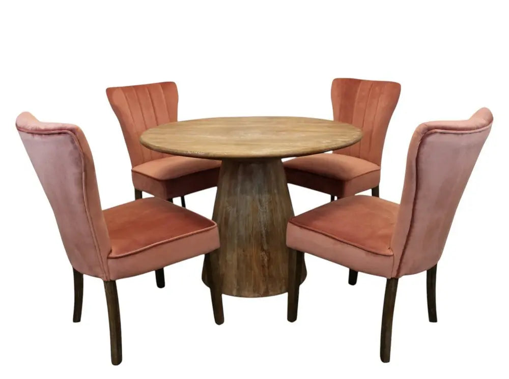 Five Piece Natural Round Solid Wood Dining Set with Four Chairs - NOVA HOME FURNITURE