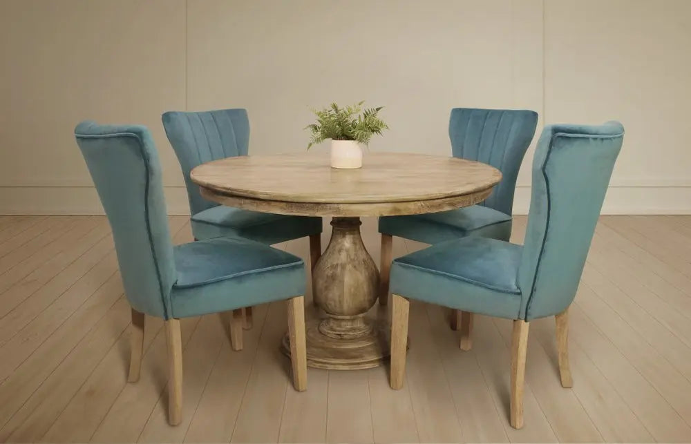 Five Piece Natural Round Solid Wood Dining Set with Four Chairs - NOVA HOME FURNITURE