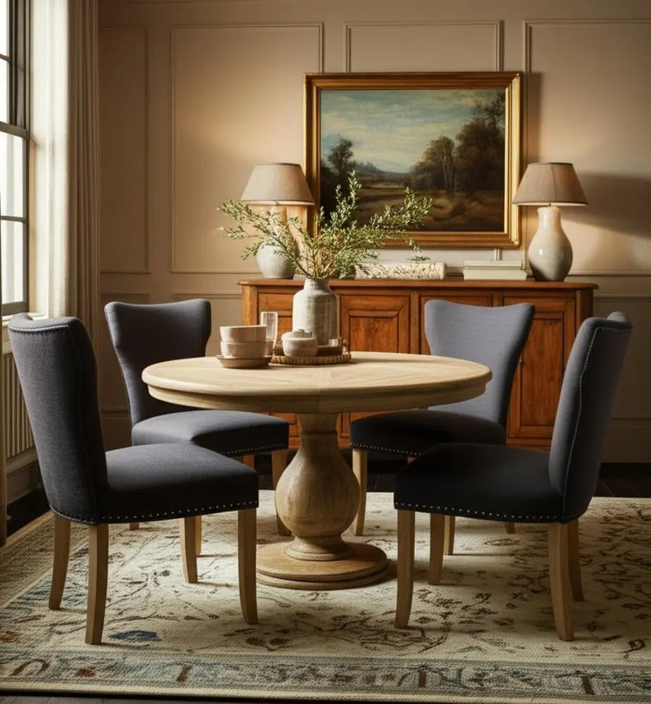 Five Piece Natural Round Solid Wood Dining Set with Four Chairs - NOVA HOME FURNITURE