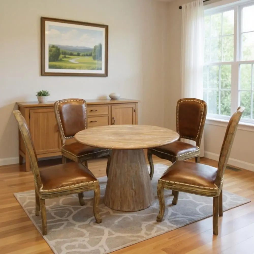 Five Piece Natural Round Solid Wood Dining Set with Four Chairs - NOVA HOME FURNITURE