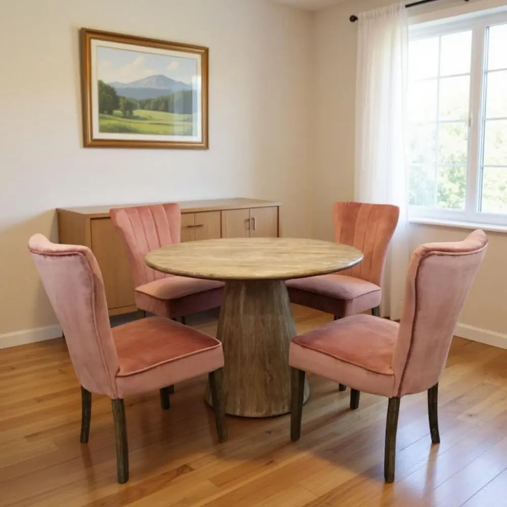 Five Piece Natural Round Solid Wood Dining Set with Four Chairs - NOVA HOME FURNITURE