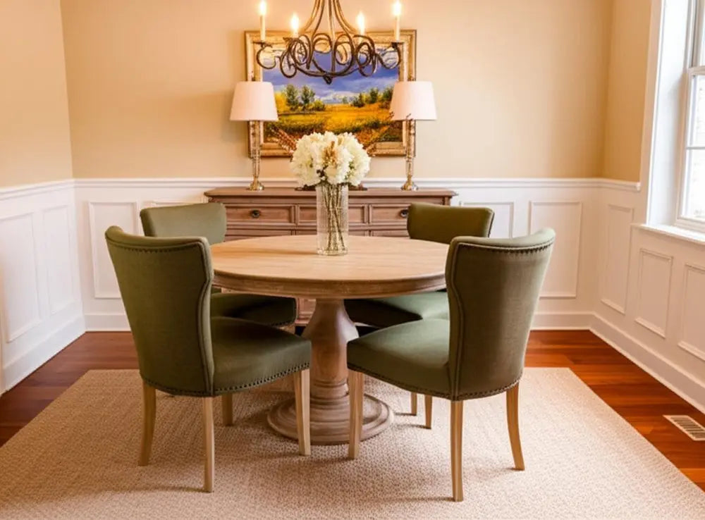 Five Piece Natural Round Solid Wood Dining Set with Four Chairs - NOVA HOME FURNITURE