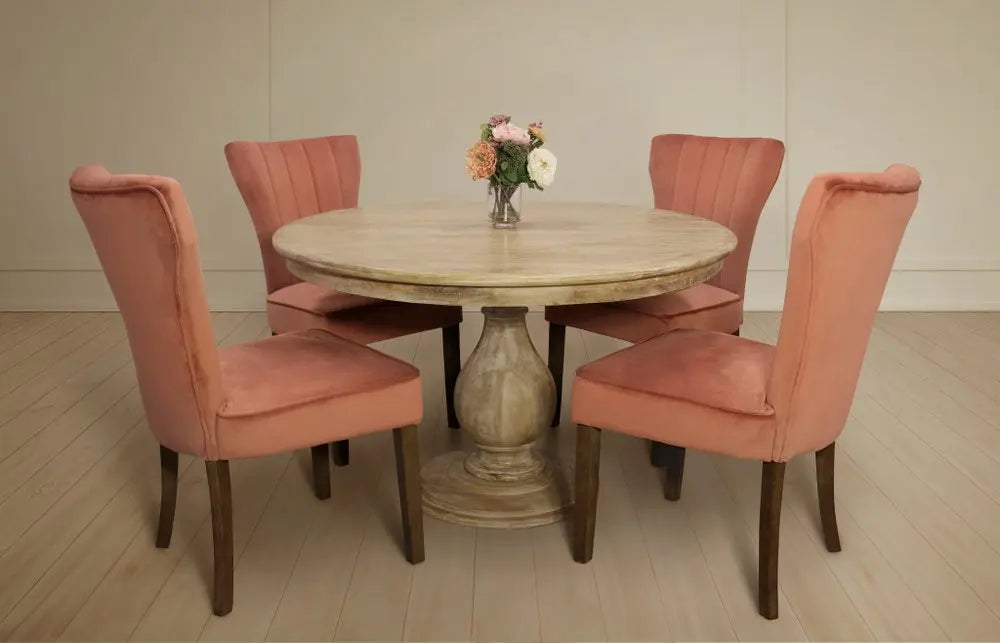 Five Piece Natural Round Solid Wood Dining Set with Four Chairs - NOVA HOME FURNITURE