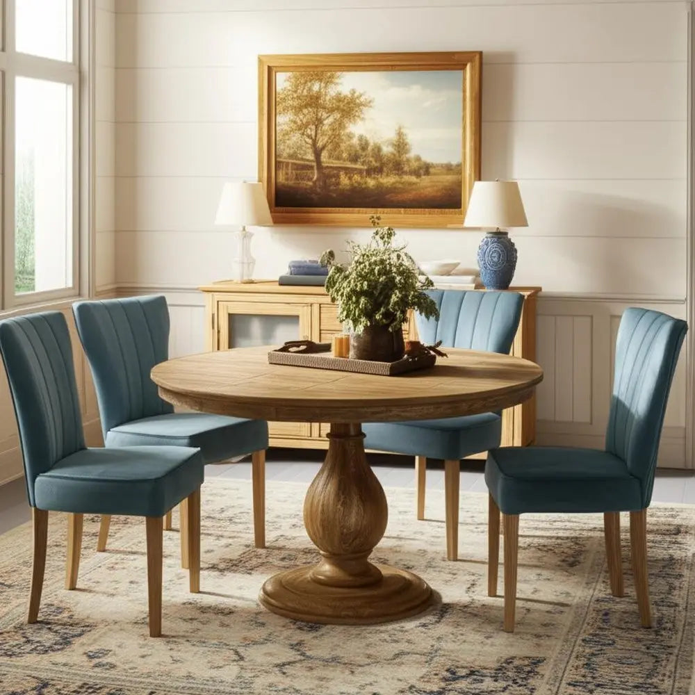 Five Piece Natural Round Solid Wood Dining Set with Four Chairs - NOVA HOME FURNITURE