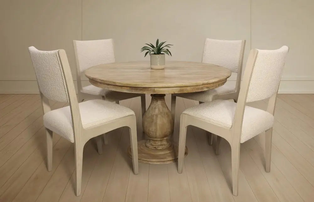 Five Piece Natural Round Solid Wood Dining Set with Four Chairs - NOVA HOME FURNITURE