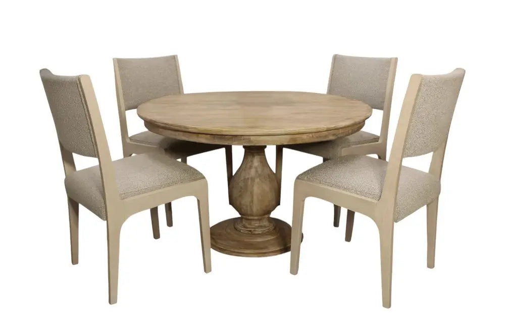 Five Piece Natural Round Solid Wood Dining Set with Four Chairs - NOVA HOME FURNITURE