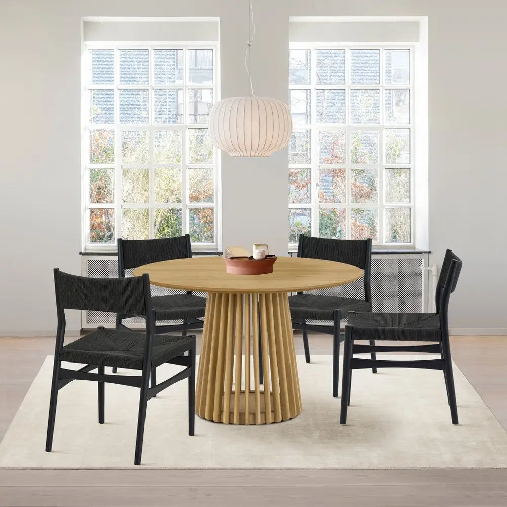 Five Piece Oak Round Dining Set with Four Chairs - NOVA HOME FURNITURE