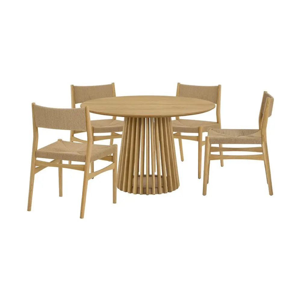Five Piece Oak Round Dining Set with Four Chairs - NOVA HOME FURNITURE