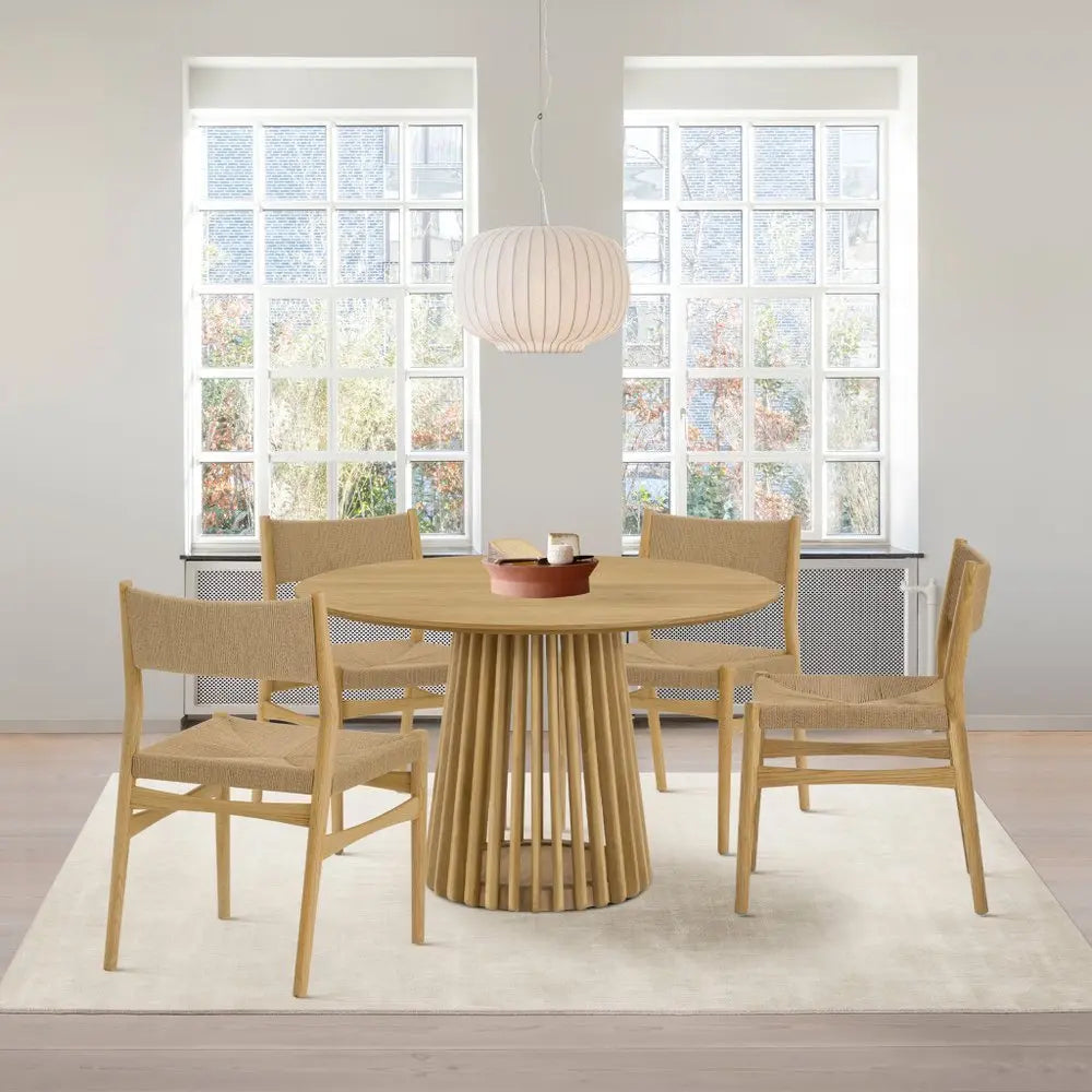 Five Piece Oak Round Dining Set with Four Chairs - NOVA HOME FURNITURE