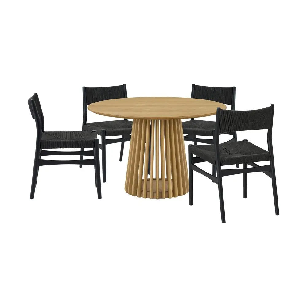 Five Piece Oak Round Dining Set with Four Chairs - NOVA HOME FURNITURE