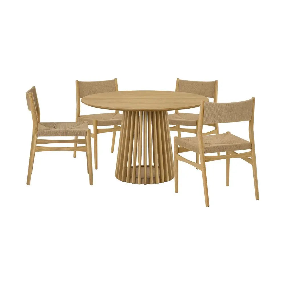 Five Piece Oak Round Dining Set with Four Chairs - NOVA HOME FURNITURE
