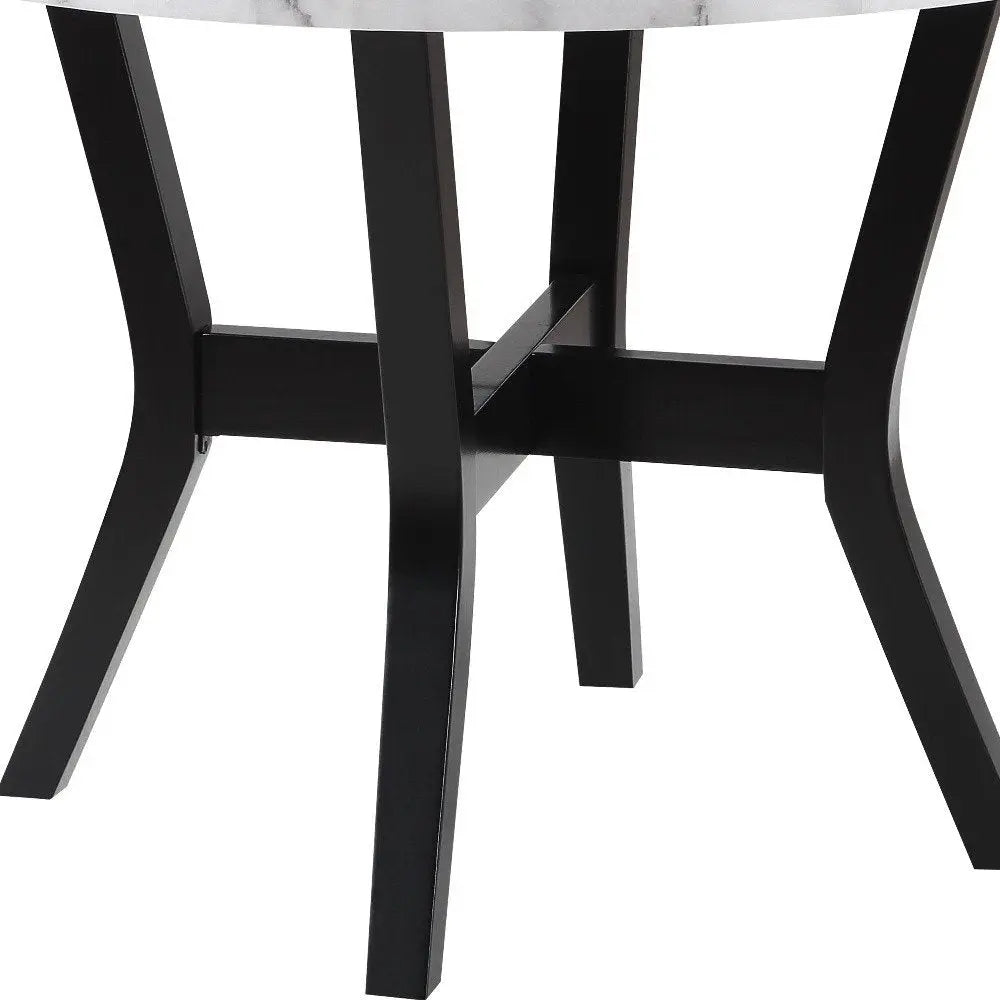 Five Piece White and Black Round Faux Marble Dining Set with Four Chairs - NOVA HOME FURNITURE