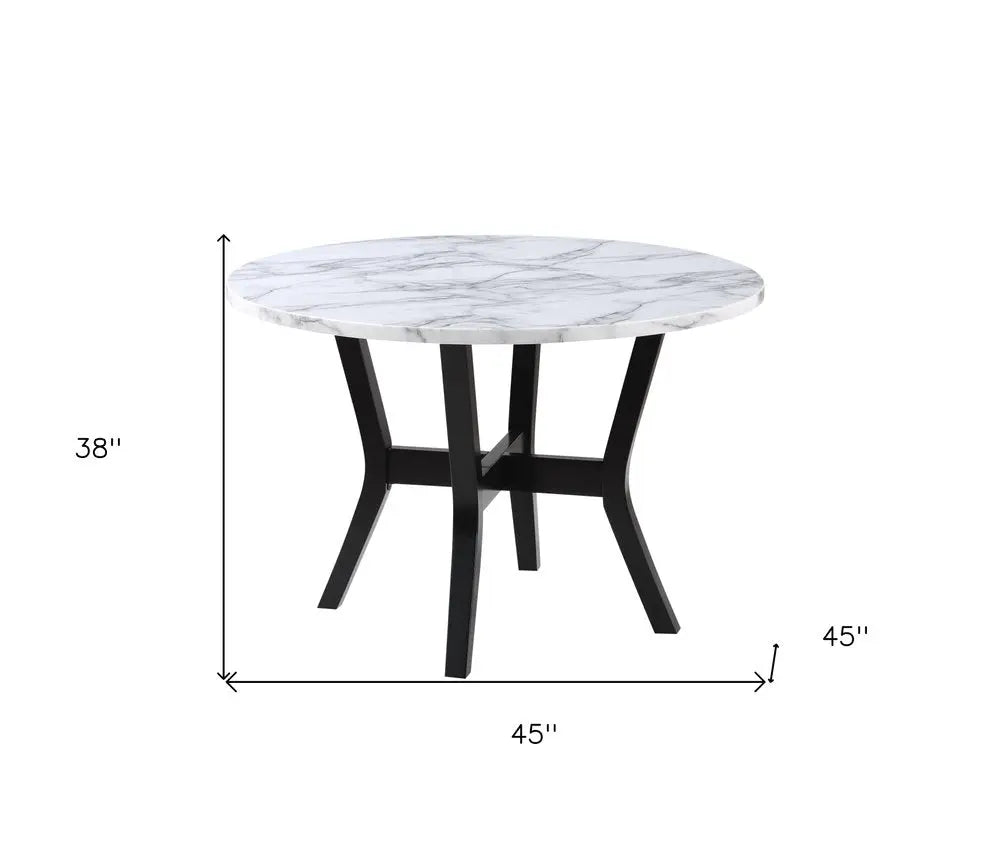 Five Piece White and Black Round Faux Marble Dining Set with Four Chairs - NOVA HOME FURNITURE