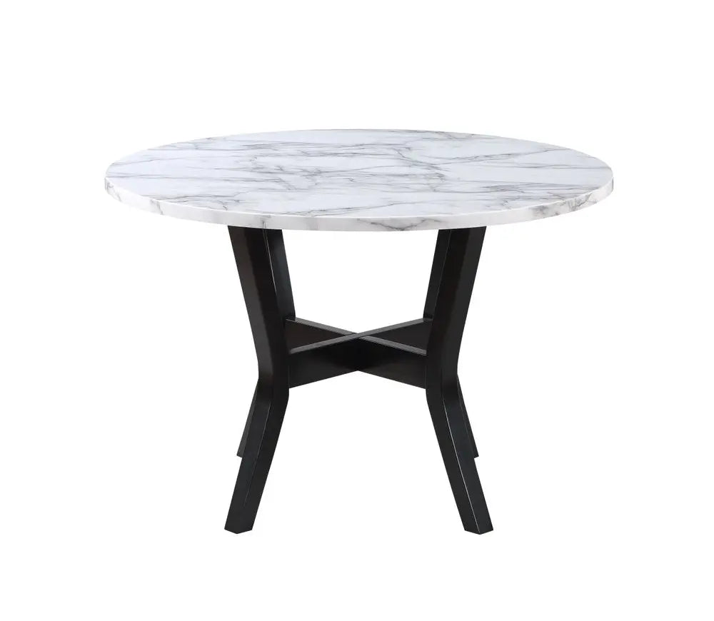Five Piece White and Black Round Faux Marble Dining Set with Four Chairs - NOVA HOME FURNITURE