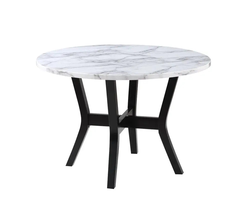 Five Piece White and Black Round Faux Marble Dining Set with Four Chairs - NOVA HOME FURNITURE