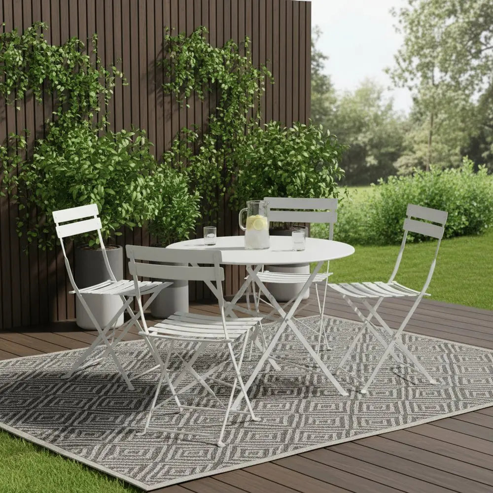 Five Piece White Round Metal Dining Set with Four Chairs - NOBLE HOME INTERIORS