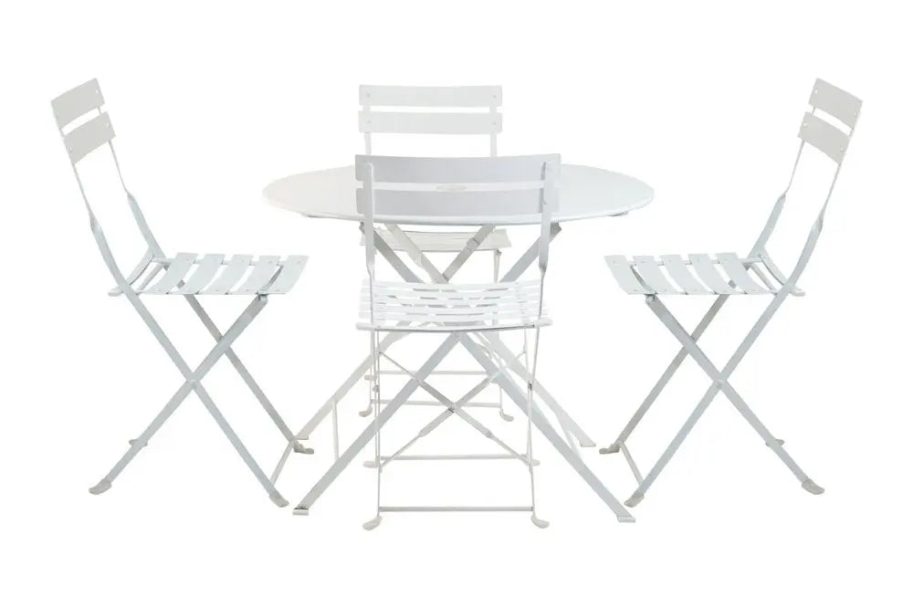 Five Piece White Round Metal Dining Set with Four Chairs - NOBLE HOME INTERIORS