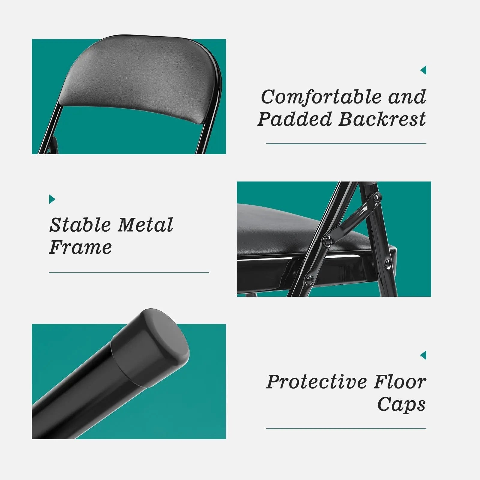 Folding Chair, Leather Padded Folding Chairs, Easy to Use and Store, Outdoor and Indoor, for Home, Office, Party, Comfy, Black - NOVA - HOME - FURNITURE