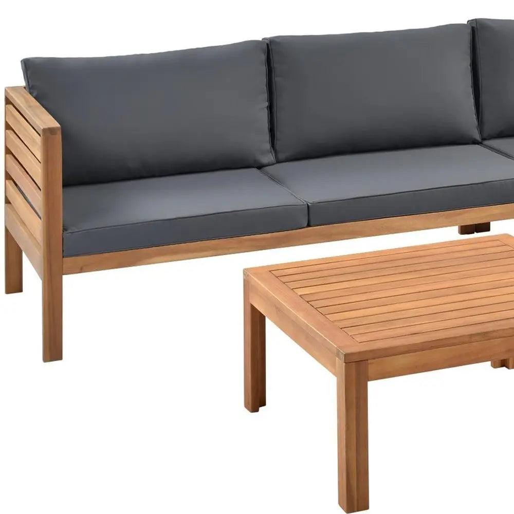 Four Piece Brown and Gray Solid Wood Upholstered Cushions Sofa Seating Group With Table - NOBLE HOME INTERIORS