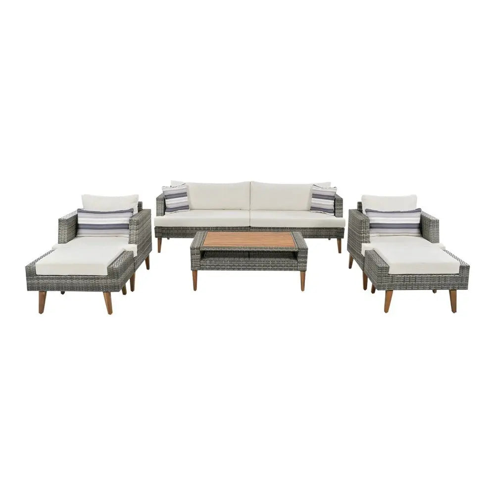 Four Piece Outdoor Gray Wicker Sofa Seating Group with Gray Cushions - NOBLE HOME INTERIORS