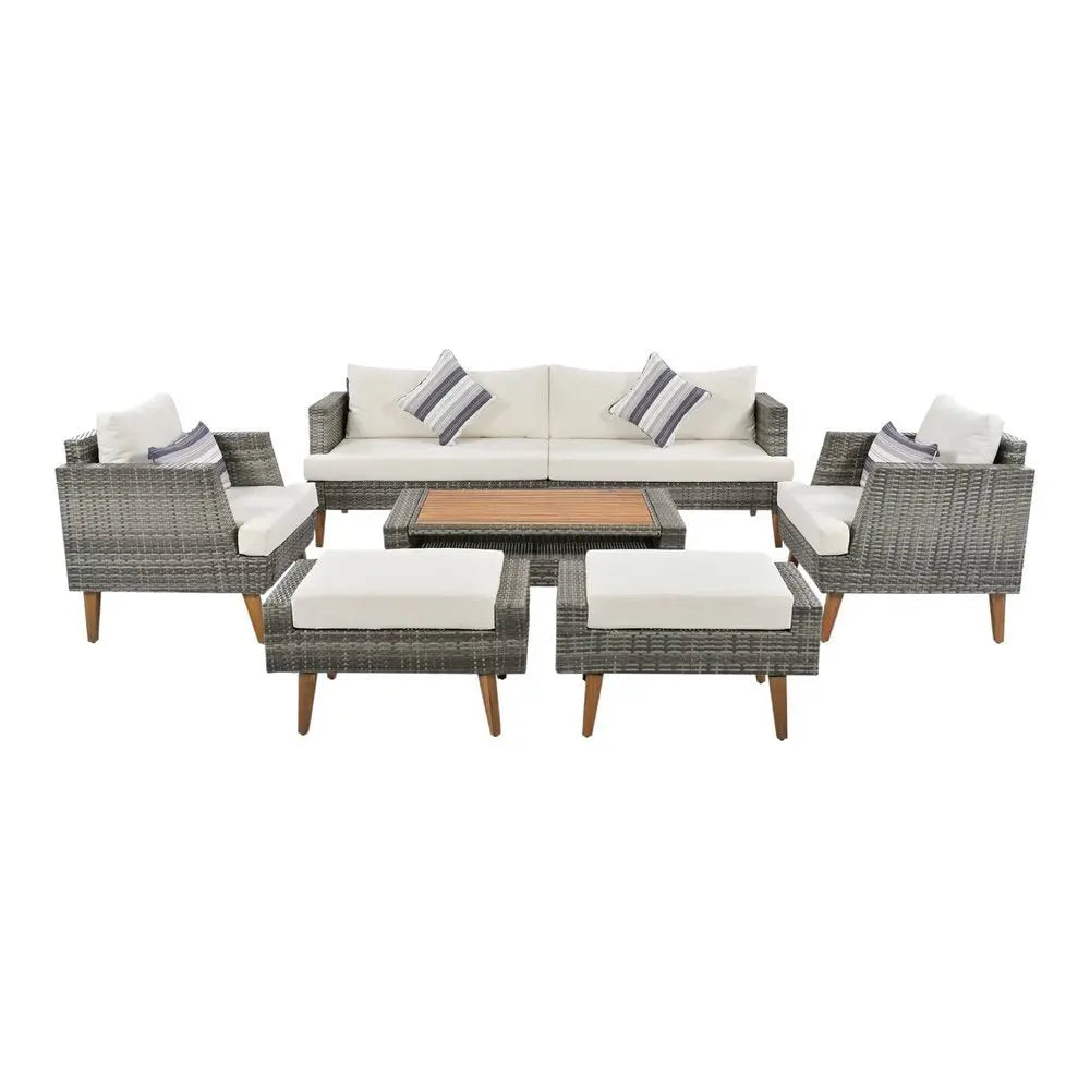 Four Piece Outdoor Gray Wicker Sofa Seating Group with Gray Cushions - NOBLE HOME INTERIORS