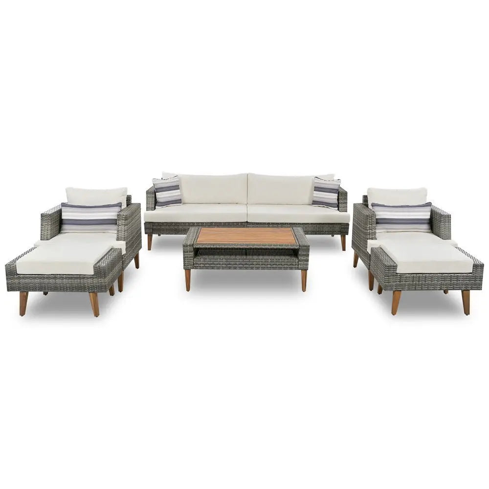Four Piece Outdoor Gray Wicker Sofa Seating Group with Gray Cushions - NOBLE HOME INTERIORS