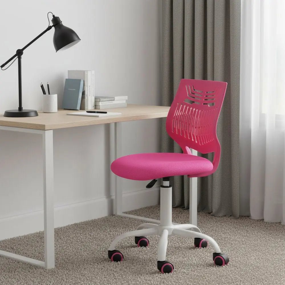 Fuchsia and White Adjustable Height Swivel Rolling Office Chair HomeRoots