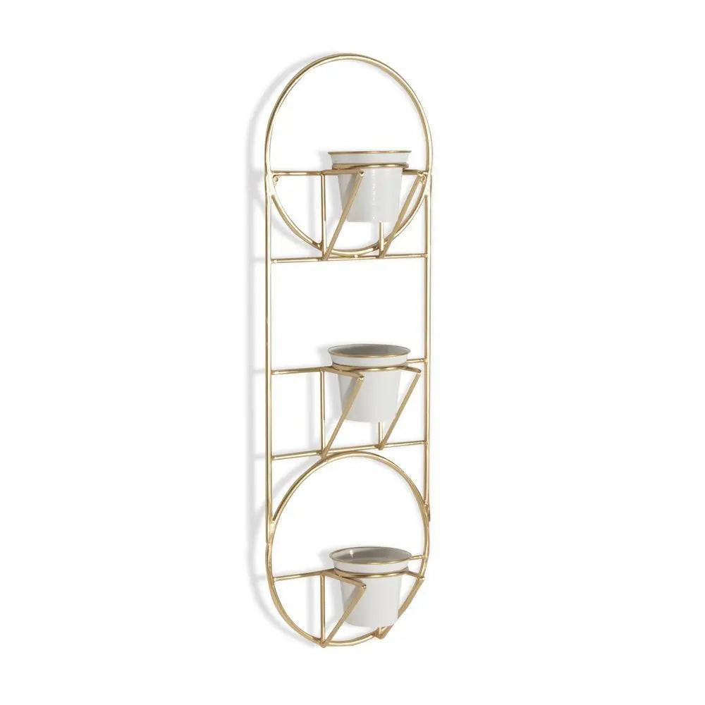 Gold And White Metal 10 Ounce Oval Wall Planter - NOBLE HOME INTERIORS